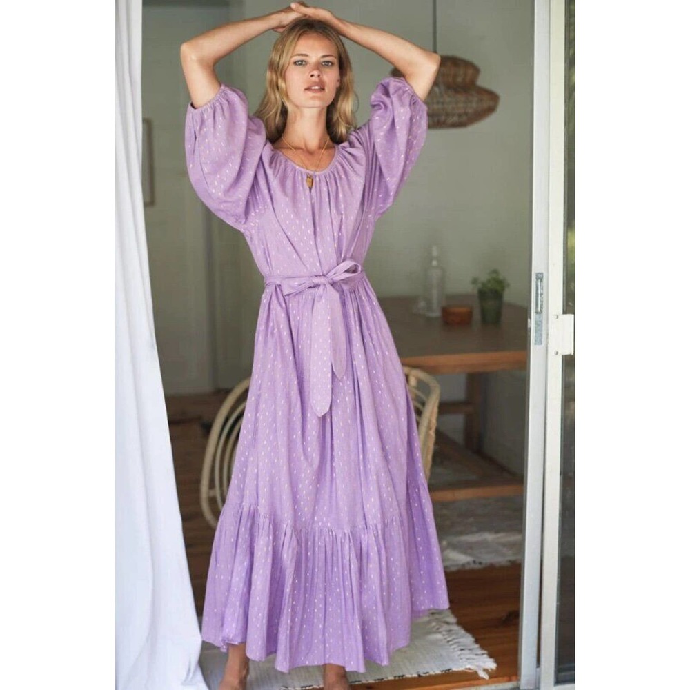 EMERSON FRY India Collection L Lg Clemence Lavendula Gold Lurex Maxi Dress NWT